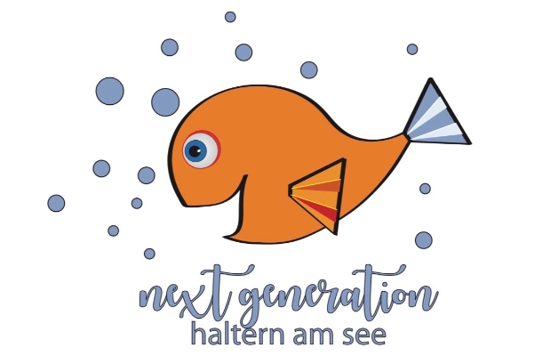 Logo der Frühe Hilfen - Fisch umgeben von Blubberblasen und Schriftzug "next generation Haltern am See"